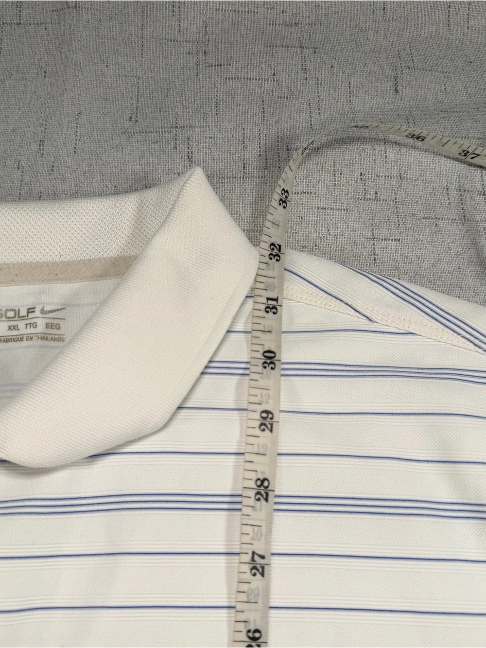 Vintage Nike Golf Men’s White/Blue Striped Fit Dry Knit Polo Shirt - 2XL